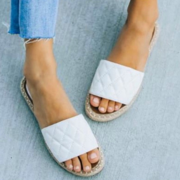 Shoes - Quilted Espadrille Slide Sandals